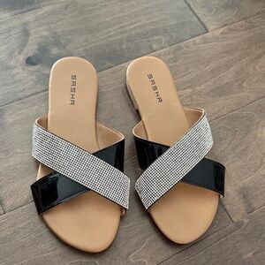 Black and Silver crystal Women's Sandals brand new size 7